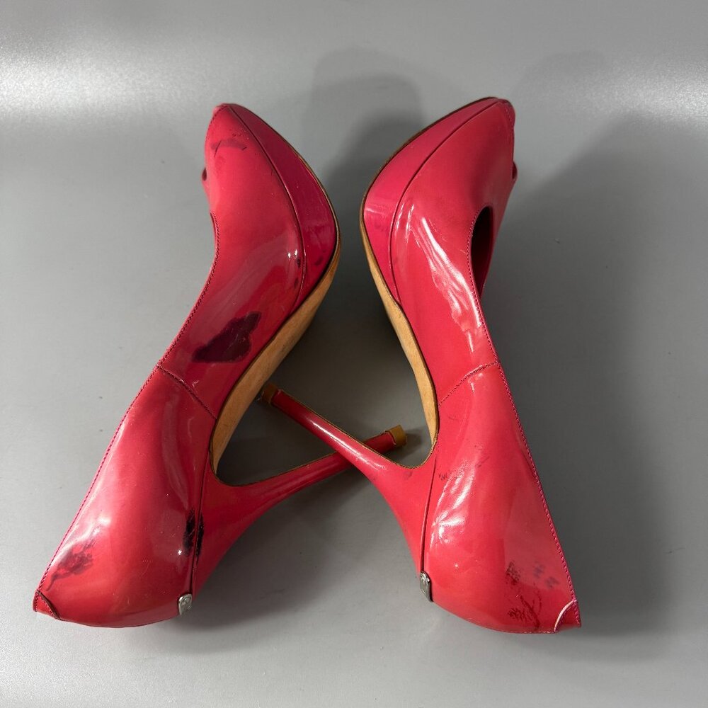Dior Miss Dior Pink Coral Patent Leather Peep Toe Stiletto Heels Pumps size 38.5 - Picture 8 of 13